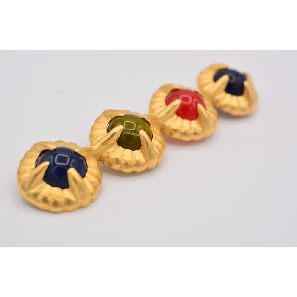 Givenchy Vintage Cabochon Pin Brooch Multi-Color Brushed Gold NOS Signed BinAT - Picture 10 of 12
